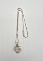 Zilveren Ketting met Hart Hanger, Gebruikt, Met strass, Verzenden, Zilver