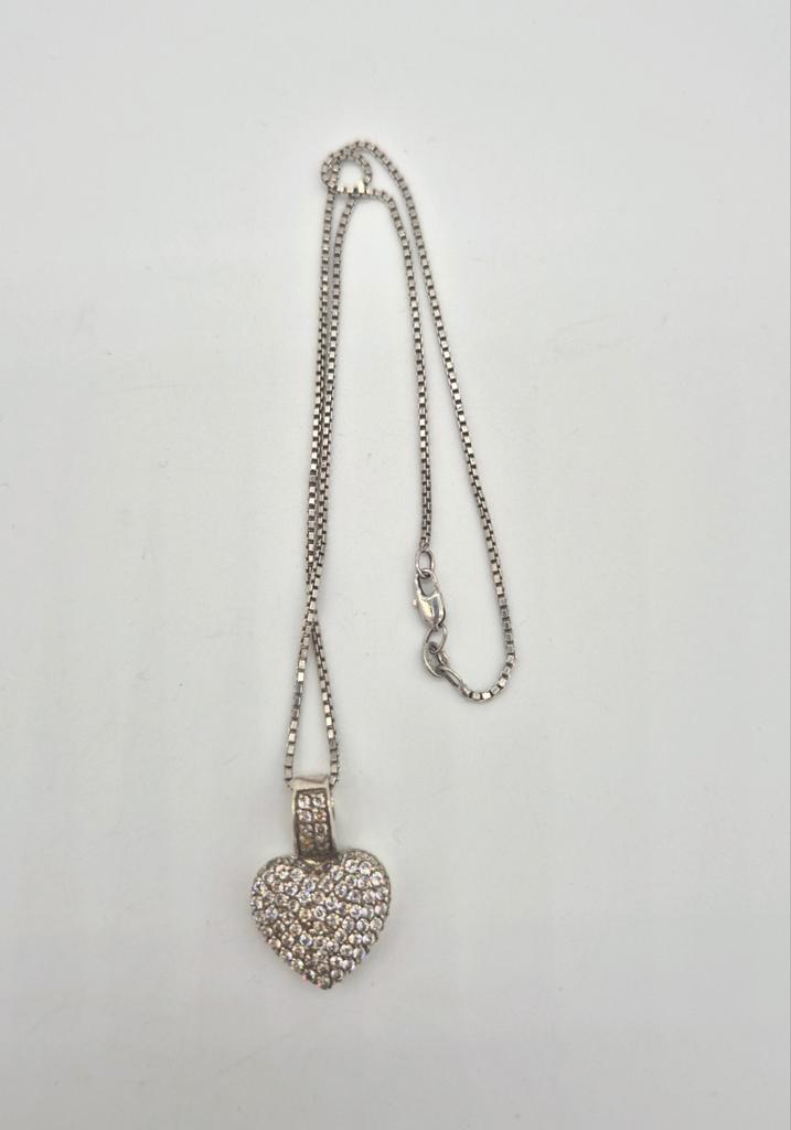 Zilveren Ketting met Hart Hanger, Sieraden, Tassen en Uiterlijk, Kettingen, Gebruikt, Zilver, Zilver, Met hanger, Met strass, Verzenden