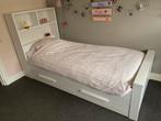 Woood Max bed met lade wit, Ophalen, 85 tot 100 cm, Zo goed als nieuw, Lattenbodem