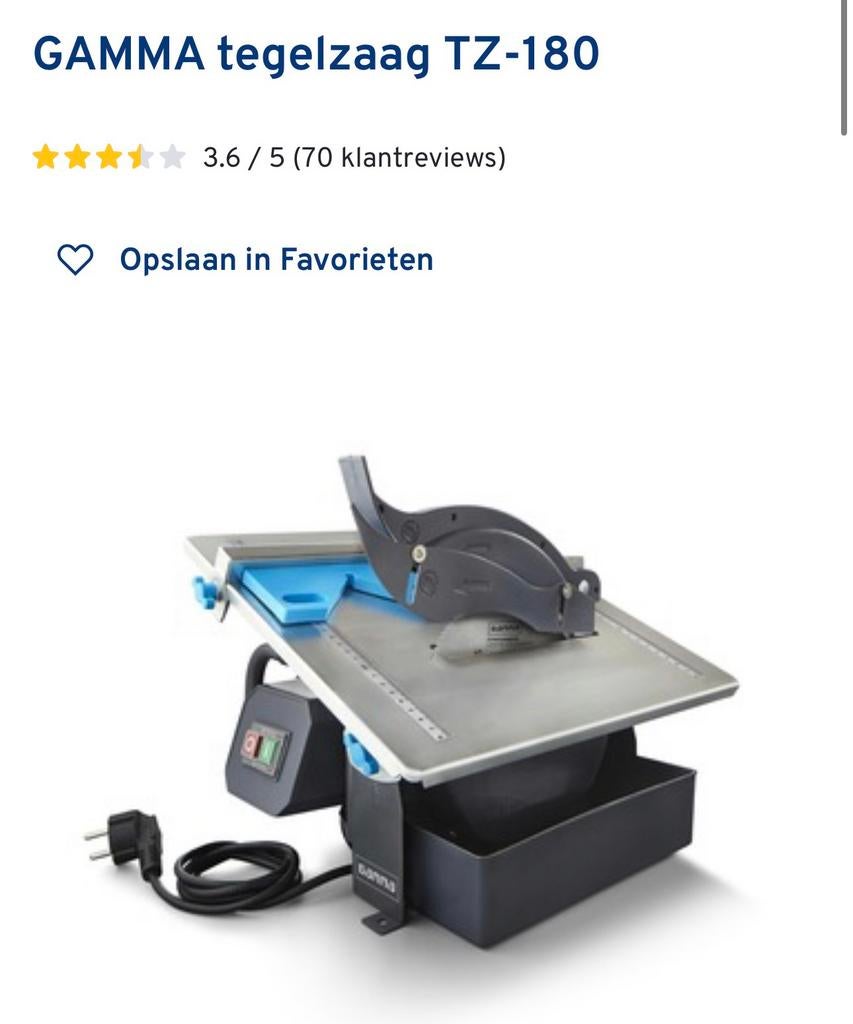 Tegelzaagmachine Gamma - 1x gebruikt, Minder dan 30 mm, Overige typen, Ophalen of Verzenden, Zo goed als nieuw