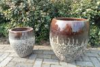 Geglazuurde pot antique 2tone vulcano., Ophalen, Nieuw, Rond, Tuin