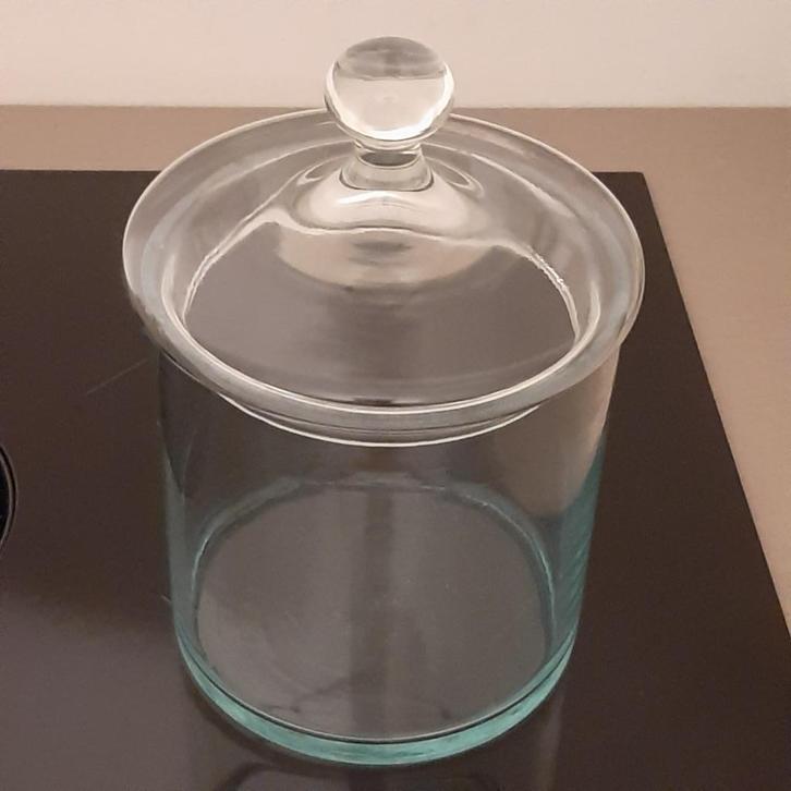 🍪Brocante: Glazen koekjespot met glazen deksel🏷️€9,95-, Huis en Inrichting, Keuken | Keukenbenodigdheden, Gebruikt, Ophalen of Verzenden