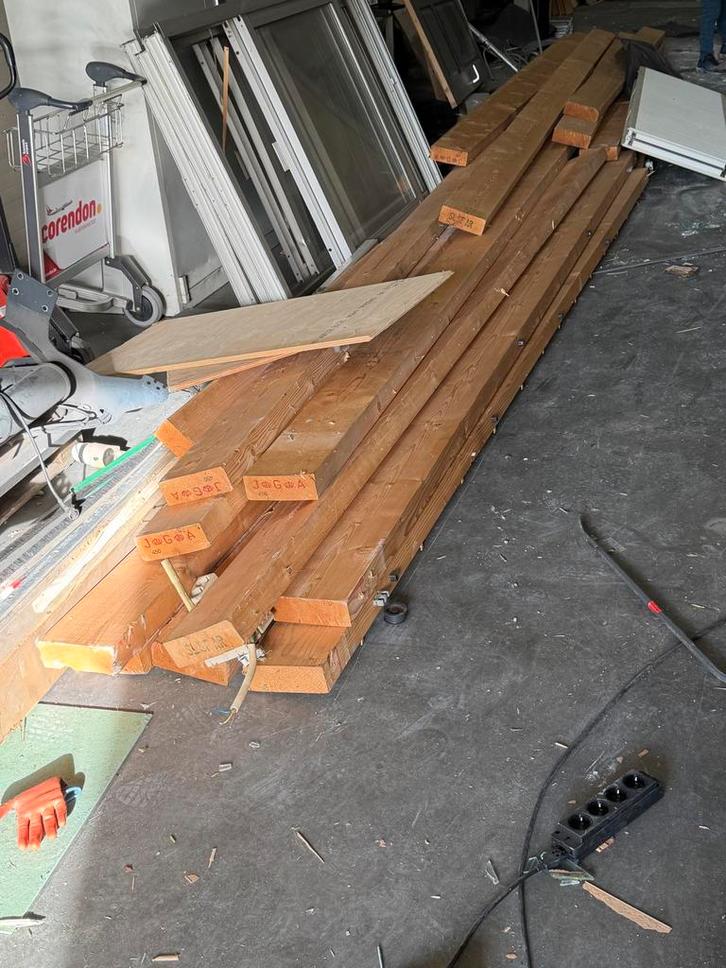 Partij Vuren Balken, Doe-het-zelf en Verbouw, Hout en Planken, Gebruikt, Balk, Vuren, 250 tot 300 cm, 50 mm of meer, Ophalen of Verzenden