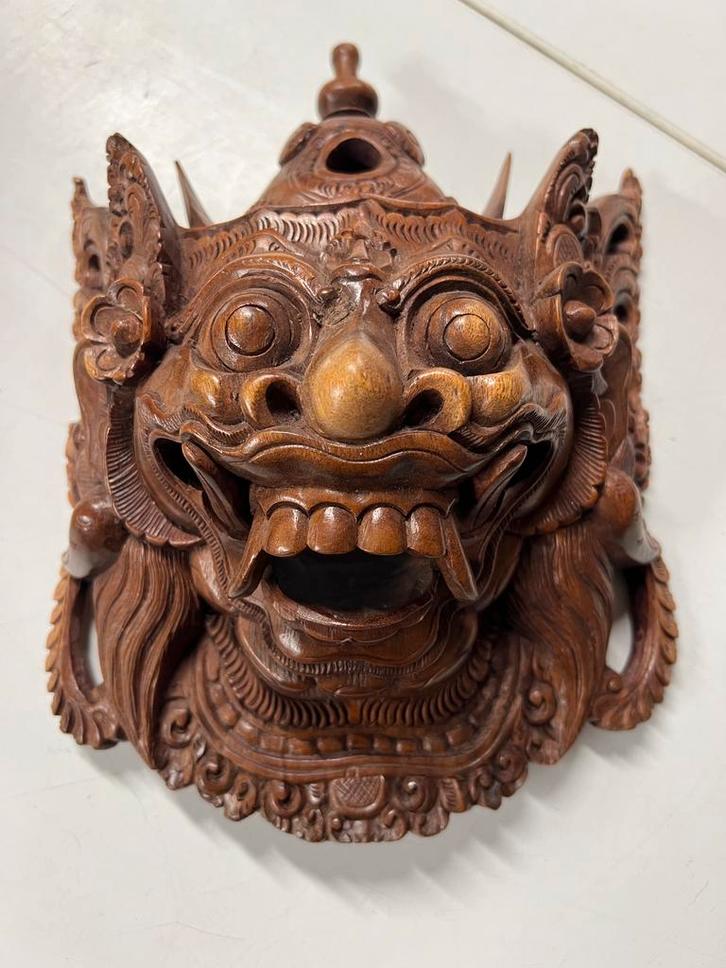 Houten Balinees Barong masker, Huis en Inrichting, Woonaccessoires | Boeddhabeelden, Zo goed als nieuw, Ophalen