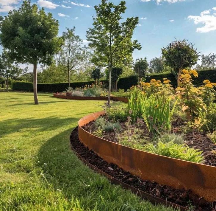 Cortenstaal borderranden kantopsuitingen, Tuin en Terras, Bloembakken en Plantenbakken, Zo goed als nieuw, Metaal, Binnen, Ophalen
