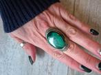 Antieke boho zilveren ring met malachiet, Sieraden, Tassen en Uiterlijk, Ringen, Gebruikt, Ophalen of Verzenden, 17 tot 18, Met edelsteen