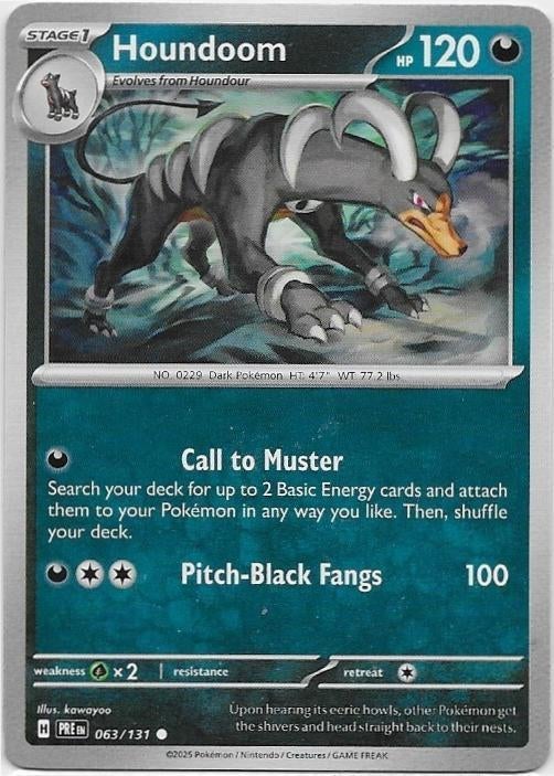 Prismatic Evolutions,  Houndoom [common] 63/131, Hobby en Vrije tijd, Verzamelkaartspellen | Pokémon, Nieuw, Losse kaart, Ophalen of Verzenden