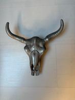 Buffel  metaal / zilverkleurige schedel wanddecoratie, Huis en Inrichting, Ophalen of Verzenden, Zo goed als nieuw