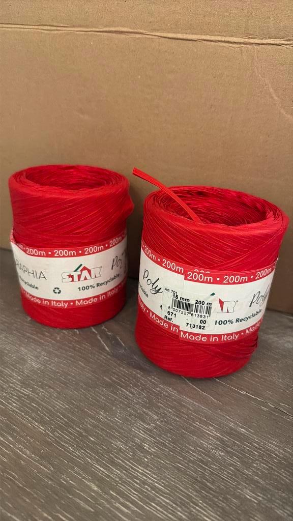 Raffia lint 200 meter nieuw 2 rollen rood, Diversen, Papierwaren, Nieuw, Ophalen of Verzenden