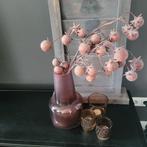 Set vaas, tak nepbloemen en 3 waxinelichthouders, Ophalen, Zo goed als nieuw, Glas, Minder dan 50 cm
