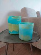 Vaas glas zeeblauw groen Pomax glasvazen aqua 2 stuks Nieuw, Ophalen, Overige kleuren, Nieuw, Glas
