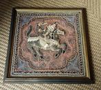 Antiek Myanmar Burma Kalaga ingelijst wandkleed 48 x 48 cm, Antiek en Kunst, Ophalen of Verzenden