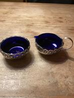 Vintage Brama Kobaltblauwe Suikerpot & Roomkan, Ophalen of Verzenden