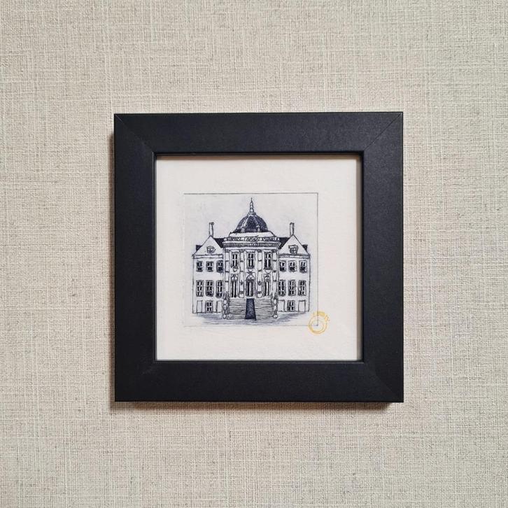 Ets Huis ten Bosch Den Haag 10x10 cm incl lijst, Huis en Inrichting, Woonaccessoires | Schilderijen, Tekeningen en Foto's, Nieuw