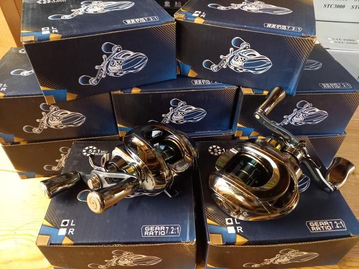 Baitcaster Reeltjes (Druppel reels)...lichtgewicht/ratel..., Watersport en Boten, Hengelsport | Roofvissen, Nieuw, Molen, Ophalen of Verzenden