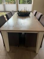 Eikenhouten eettafel whitewash + stoelen (gratis), Huis en Inrichting, Ophalen, Gebruikt, 100 tot 150 cm, Eikenhout