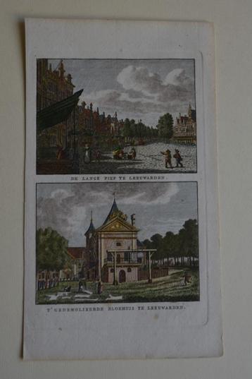 LEEUWARDEN 2x STADSGEZICHT boven elkaar Kopergravure E37 beschikbaar voor biedingen