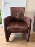 Mooie suède eetkamerstoelen, 4 stuks, Ophalen, Overige materialen, Bruin, Zo goed als nieuw
