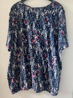 SunDay, donkerblauw gebloemd blouson shirt. Maat 52, Kleding | Dames, Ophalen of Verzenden, Zo goed als nieuw, Blauw, Shirt of Top
