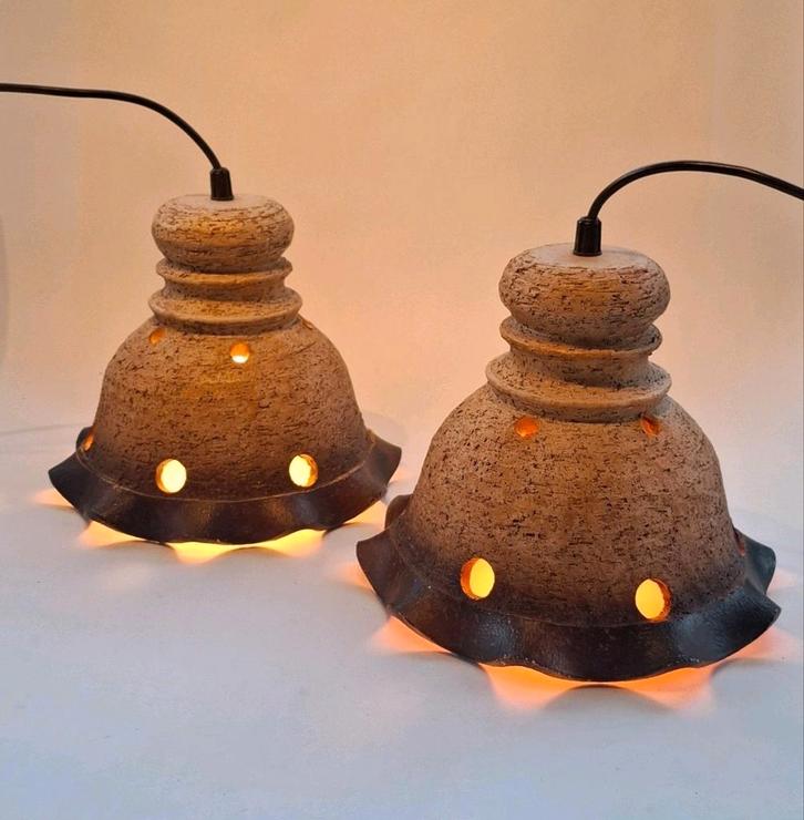 Twee Vontage Keramieke Herda Hanglampen, Huis en Inrichting, Lampen | Hanglampen, Zo goed als nieuw, Minder dan 50 cm, Ophalen of Verzenden