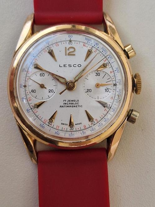 Lesco Chronograaf Vintage horloge Opwinder, Sieraden, Tassen en Uiterlijk, Horloges | Antiek, Polshorloge, Overige merken, Staal