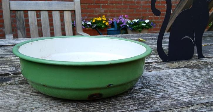 Emaille schaal - bak - reseda groen - geëmailleerd, Antiek en Kunst, Curiosa en Brocante, Ophalen of Verzenden