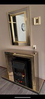 Schouw van goud spiegel, met haard en spiegel. ., Huis en Inrichting, Haarden, Ophalen, Gebruikt, Vrijstaande haard, Elektrische haard