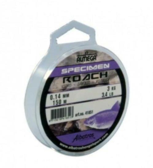 8 stuks Albatros Almega specimen roach / voorn nylon 0,16mm, Watersport en Boten, Hengelsport | Algemeen, Nieuw, Vislijn, Ophalen of Verzenden