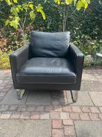 Echt lederen grote fauteuil, met vering en heerlijke kussens, Huis en Inrichting, Stoelen, Ophalen, Gebruikt, Zwart, Leer