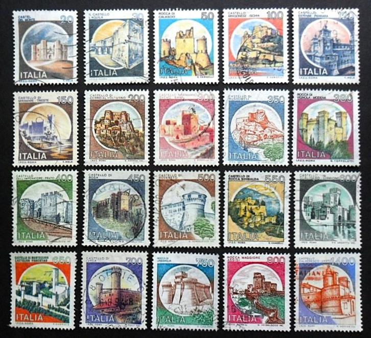 Italië : 20 zegels Kastelen - periode 1980-1994, Postzegels en Munten, Postzegels | Europa | Italië, Gestempeld, Ophalen of Verzenden