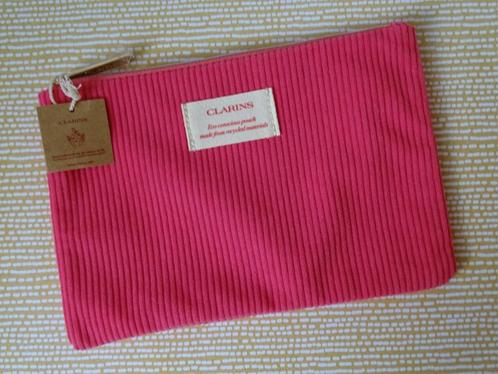Clarins toilettas roze met streep (wit label), Sieraden, Tassen en Uiterlijk, Toilettassen, Nieuw, Roze, Ophalen of Verzenden