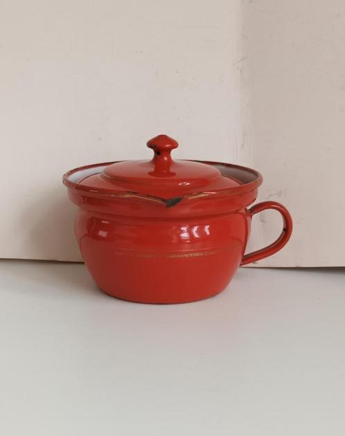 Zeldzaam Rood emaille Jacobapannetje goud gouden biesen BK, Antiek en Kunst, Antiek | Emaille, Verzenden