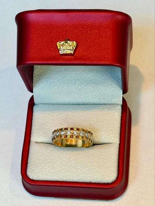 Rolex gouden schakel ring bicolor met 10 diamanten! 18.25mm, Sieraden, Tassen en Uiterlijk, Ringen, Dame of Heer, 18 tot 19, Goud