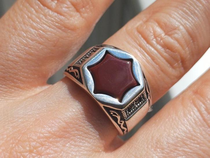 Vanoli 925 zilver ring voor heren carneool agaat maat 18, Sieraden, Tassen en Uiterlijk, Ringen, Nieuw, Heer, 18 tot 19, Bruin