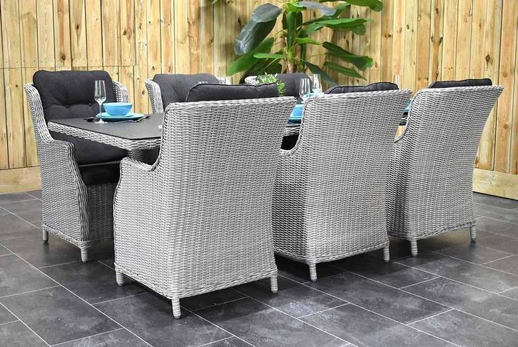 Menorca Tafel 225 Spraystone met 6 Darwin Dining SHOWROOMMOD, Tuin en Terras, Tuinsets en Loungesets, Zo goed als nieuw, Tuinset