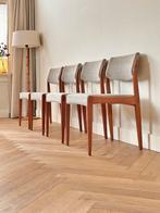 Set 4 vintage stoelen teak hout stof jaren 50/60, Ophalen, Hout, Gebruikt, Bruin