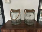 2 Grote Glazen Potten/Vazen met Touw, Overige kleuren, Ophalen of Verzenden, Minder dan 50 cm, Glas