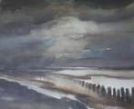 schilderij aquarel waddenzee Duits gesigneerd, Ophalen