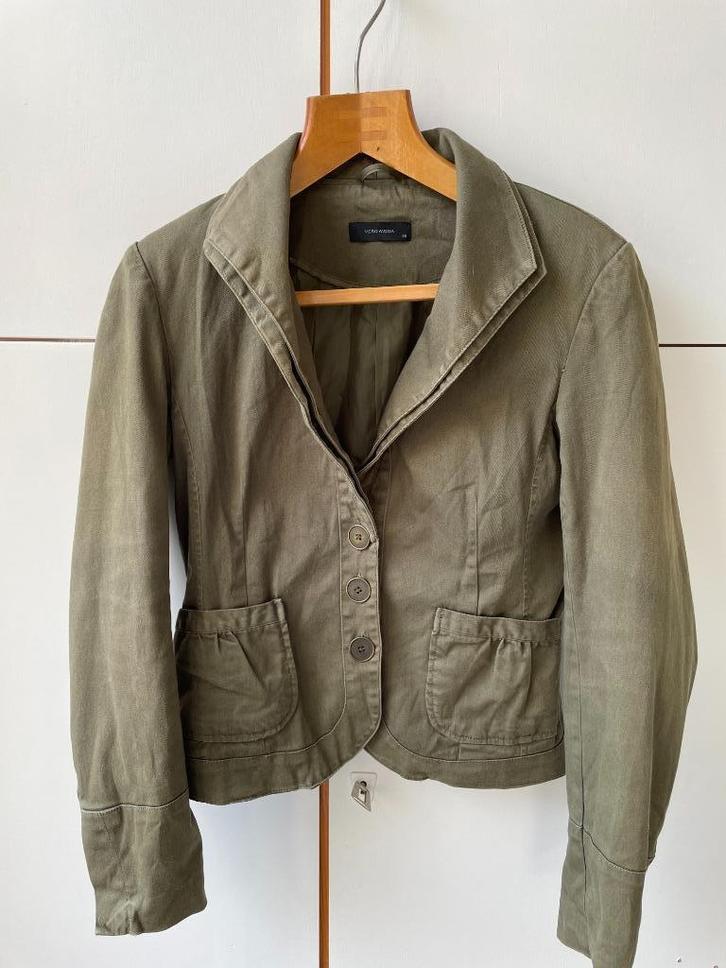Legergroene blazer/zomerjasje, maat 36/38, dubbele kraag, Kleding | Dames, Jassen | Zomer, Zo goed als nieuw, Maat 36 (S), Groen
