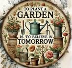 Nieuw! Rond vintage metalen tekstbord - Garden, Ophalen of Verzenden, Nieuw