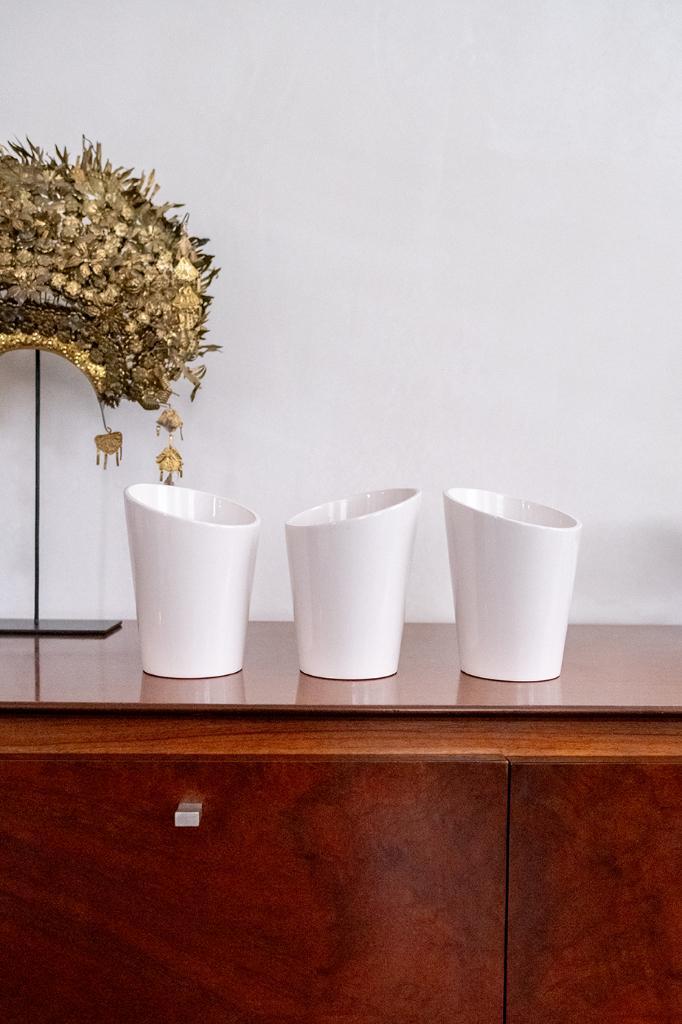 Moderne Witte Plantenpotten Binnenplanten 3 Stuks, Tuin en Terras, Bloempotten, Gebruikt, Aardewerk, Binnen, Minder dan 40 cm