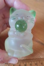 Maneki Neko Gelukskat Glazen Beeld - Groen, Verzenden, Zo goed als nieuw