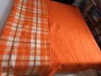 Grote geblokte wollen deken oranje woondeken. 225-182cm, Ophalen of Verzenden, Gebruikt