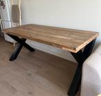 Eettafel eikenhout met zwarte metalen poten, Huis en Inrichting, Tafels | Eettafels, Ophalen, Eikenhout, 50 tot 100 cm, Zo goed als nieuw