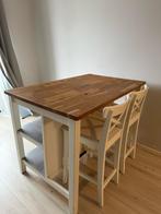 IKEA KEUKENEILAND INCLUSIEF 2 WITTE HOUTEN KRUKKEN, Ophalen, Gebruikt, Rechthoekig, 50 tot 100 cm