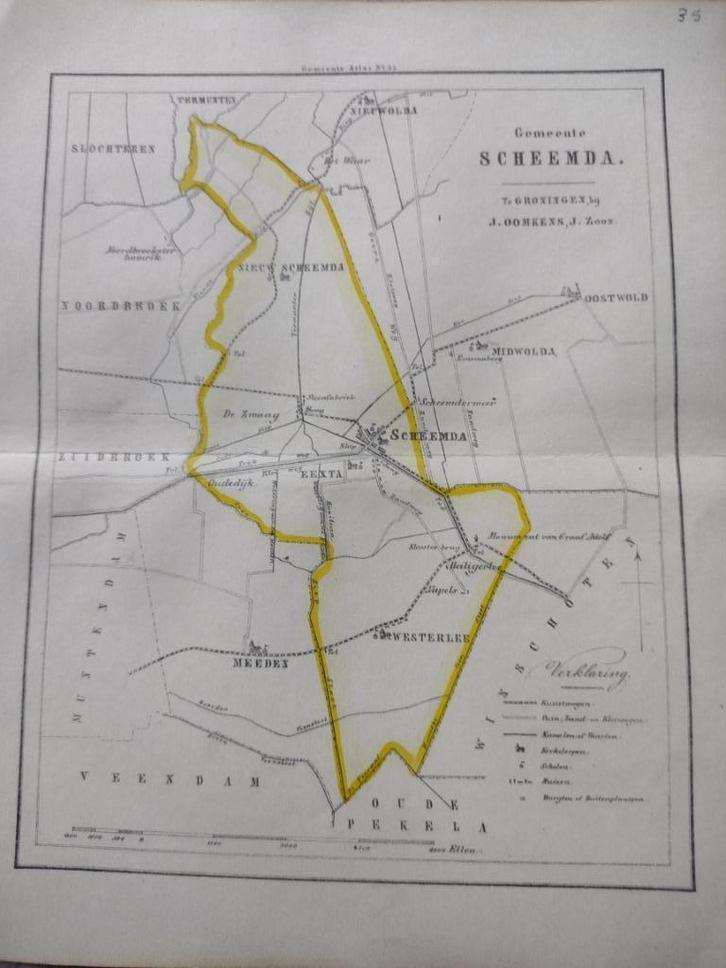 35 Scheemda Westerlee Meeden Termunten Eexta Litho 1862, Antiek en Kunst, Kunst | Litho's en Zeefdrukken, Ophalen of Verzenden
