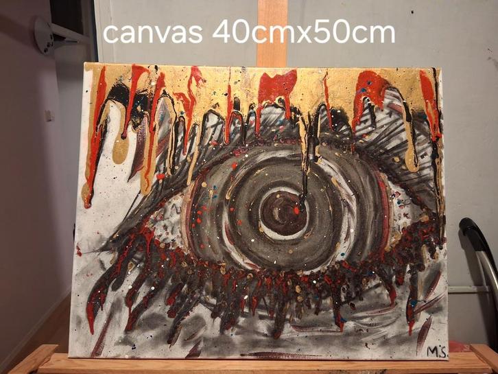 Art By Myrthe houtskool schilderij crazy eye, Antiek en Kunst, Kunst | Schilderijen | Abstract, Ophalen of Verzenden
