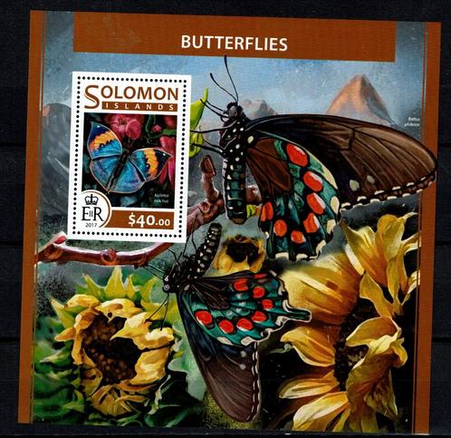 solomon 2017 pf blok vlinders insecten butterflies 1, Postzegels en Munten, Postzegels | Thematische zegels, Postfris, Dier of Natuur
