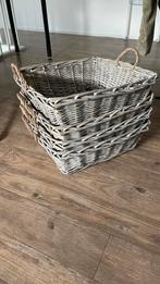 4 rieten manden vierkant grijs bruin, Huis en Inrichting, Ophalen, Gebruikt, Vierkant, Riet