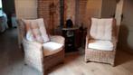 Oorfauteuil, relaxstoel 2 stuks riet rotan creme rib stof, Huis en Inrichting, Fauteuils, Ophalen, Gebruikt, 75 tot 100 cm, Landelijk